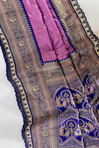 Lavender Paithani Silk Saree With Rich Contrast Weaving Pallu And Border & Blouse