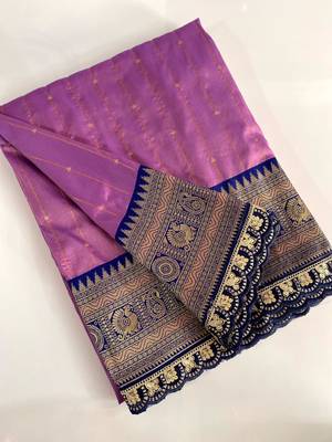 Lavender Paithani Silk Saree With Rich Contrast Weaving Pallu And Border & Blouse 4