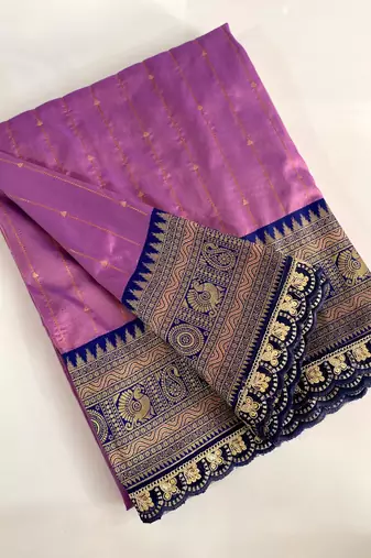 Lavender Paithani Silk Saree With Rich Contrast Weaving Pallu And Border & Blouse