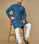 Teal embroidered rayon straight kurta