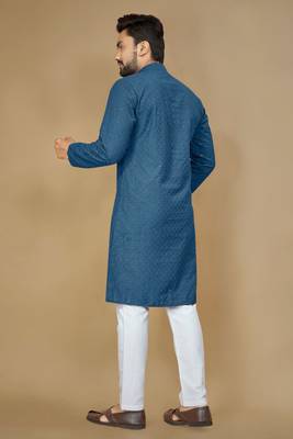 Teal embroidered rayon straight kurta 2