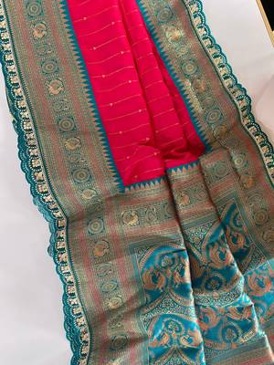 Pink Paithani Silk Saree With Rich Contrast Weaving Pallu And Border & Blouse 3