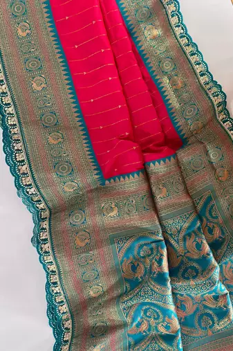 Pink Paithani Silk Saree With Rich Contrast Weaving Pallu And Border & Blouse