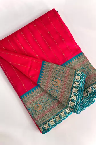 Pink Paithani Silk Saree With Rich Contrast Weaving Pallu And Border & Blouse