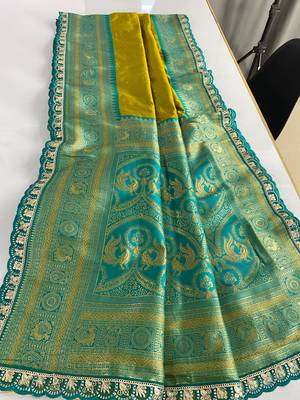 Lemon Yellow Paithani Silk Saree With Rich Contrast Weaving Pallu And Border & Blouse 1