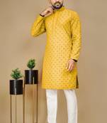 Yellow embroidered rayon straight kurta
