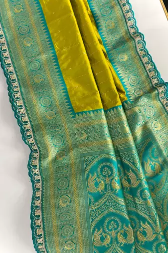 Lemon Yellow Paithani Silk Saree With Rich Contrast Weaving Pallu And Border & Blouse
