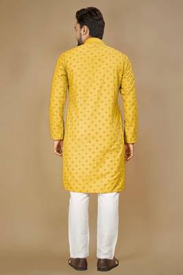 Yellow embroidered rayon straight kurta 2