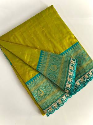 Lemon Yellow Paithani Silk Saree With Rich Contrast Weaving Pallu And Border & Blouse 4