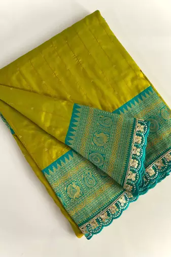 Lemon Yellow Paithani Silk Saree With Rich Contrast Weaving Pallu And Border & Blouse