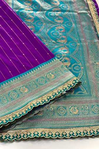 Purple Paithani Silk Saree With Rich Contrast Weaving Pallu And Border & Blouse