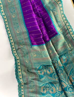 Purple Paithani Silk Saree With Rich Contrast Weaving Pallu And Border & Blouse 4