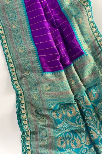 Purple Paithani Silk Saree With Rich Contrast Weaving Pallu And Border & Blouse