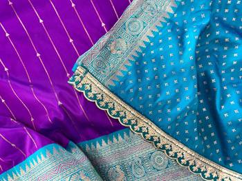 Purple Paithani Silk Saree With Rich Contrast Weaving Pallu And Border & Blouse 6