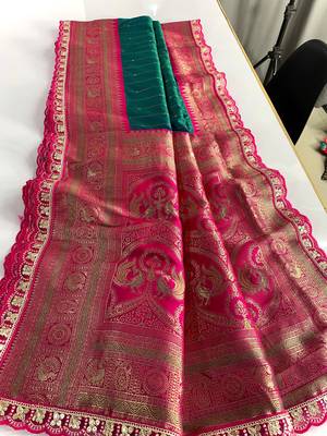 Rama Paithani Silk Saree With Rich Contrast Weaving Pallu And Border & Blouse 1