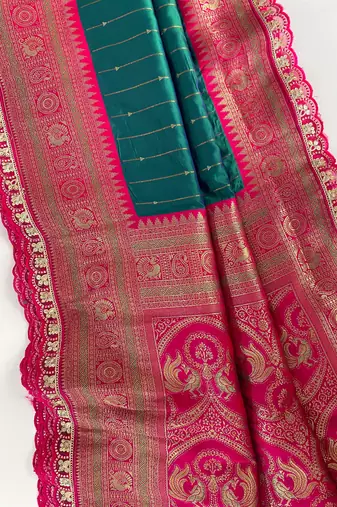 Rama Paithani Silk Saree With Rich Contrast Weaving Pallu And Border & Blouse