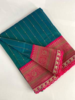 Rama Paithani Silk Saree With Rich Contrast Weaving Pallu And Border & Blouse 4