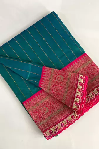 Rama Paithani Silk Saree With Rich Contrast Weaving Pallu And Border & Blouse