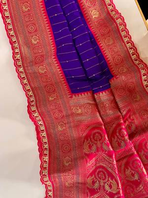 Violet Paithani Silk Saree With Rich Contrast Weaving Pallu And Border & Blouse 3
