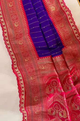 Violet Paithani Silk Saree With Rich Contrast Weaving Pallu And Border & Blouse