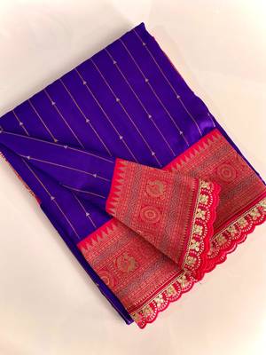 Violet Paithani Silk Saree With Rich Contrast Weaving Pallu And Border & Blouse 4