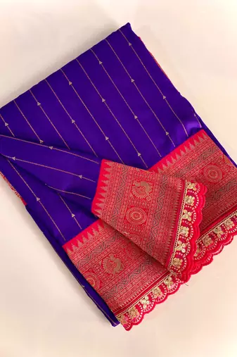 Violet Paithani Silk Saree With Rich Contrast Weaving Pallu And Border & Blouse
