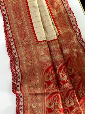 White Paithani Silk Saree With Rich Contrast Weaving Pallu And Border & Blouse 3
