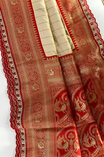 White Paithani Silk Saree With Rich Contrast Weaving Pallu And Border & Blouse