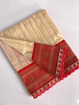 White Paithani Silk Saree With Rich Contrast Weaving Pallu And Border & Blouse 4