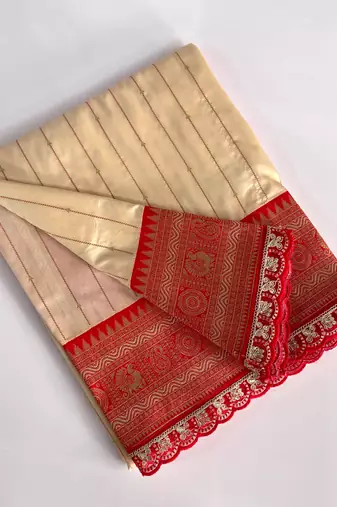 White Paithani Silk Saree With Rich Contrast Weaving Pallu And Border & Blouse