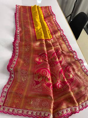 Yellow Paithani Silk Saree With Rich Contrast Weaving Pallu And Border & Blouse 1