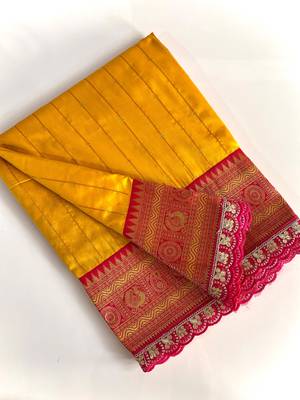 Yellow Paithani Silk Saree With Rich Contrast Weaving Pallu And Border & Blouse 4