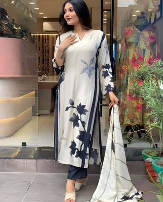 Women's Floral Printed Muslin Fabric Straight Kurta, Pant and Dupatta Set 4