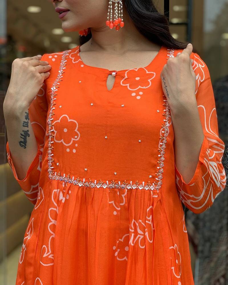 Women's Printed Embroidered Georgette Fabric Straight Kurta, Pant and Dupatta Set