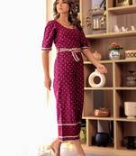 Purple printed round neck jumpsuit with belt