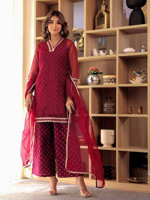 Purple color organza kurta with palazzos & dupatta 1