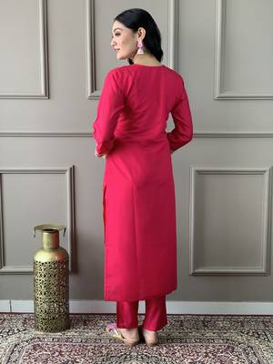 Embroidered Viscose Chanderi Fabric Straight Kurta, Pant and Dupatta Set 2