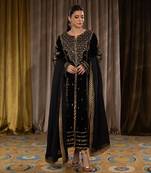 Black Viscos Velvet Embroidery Work Full Sleeve Fully Stitched  Ready To Wear Kurti Set
