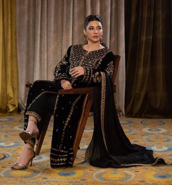 Black Viscos Velvet Embroidery Work Full Sleeve Fully Stitched  Ready To Wear Kurti Set 2