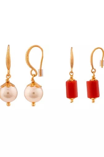 Two pairs of earrings coral, swarovski pearl