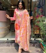 Printed Viscose Muslin Fabric Straight Kurta, Pant and Dupatta Set