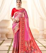 Pink soft tissue silk blend with zari weaving saree with blouse