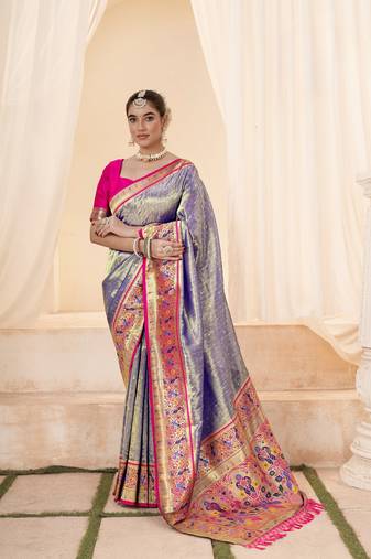 Lavender soft tissue silk with zari weaving saree with blouse