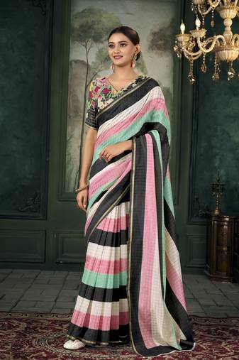 Multicolor soft linen silk with zari weaving saree with blouse