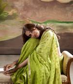 Light green soft gorgette silk with zari weaving saree with blouse