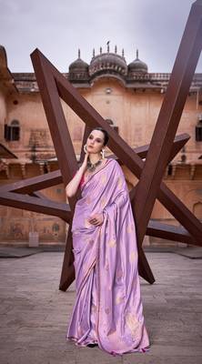 Lavender sattin silk blend with zari weaving saree with blouse 1