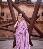 Lavender sattin silk blend with zari weaving saree with blouse