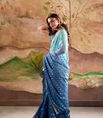 Blue soft gorgette silk with zari weaving saree with blouse