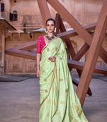 Green sattin silk blend with zari weaving saree with blouse