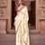 Cream sattin silk blend with zari weaving saree with blouse